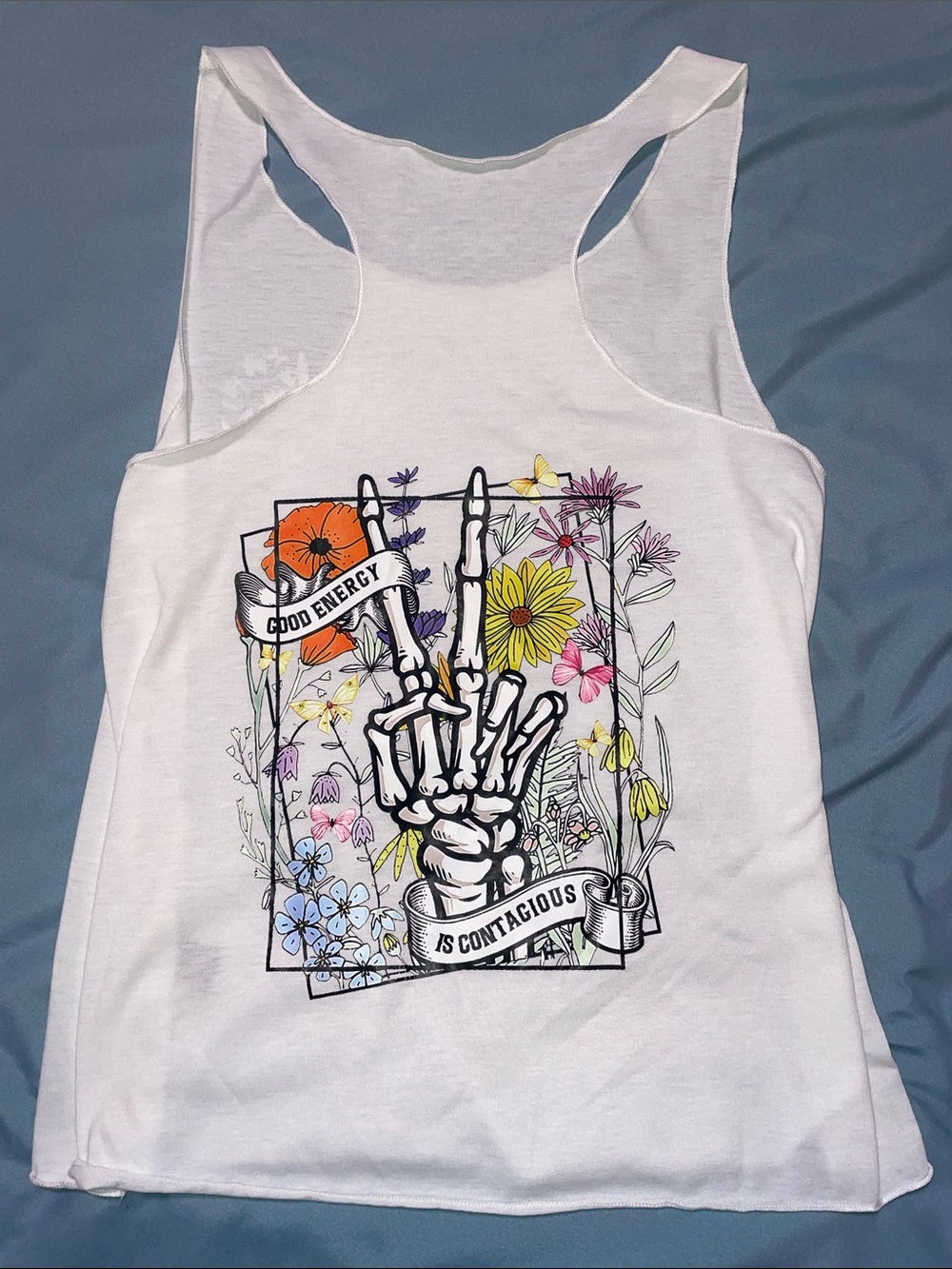 NWOT Racerback Tank with Floral Skeleton Graphic - Picture 3 of 4
